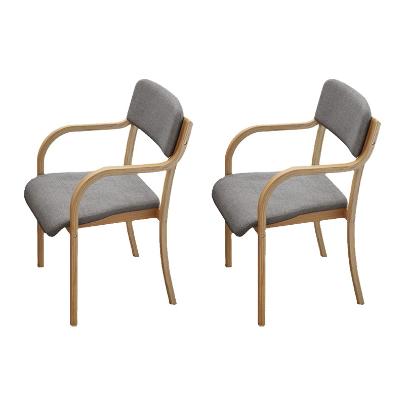 Fabric Arm Chair Solid Wood Open Back Dining Chair in Natural