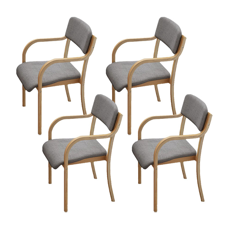 Fabric Arm Chair Solid Wood Open Back Dining Chair in Natural