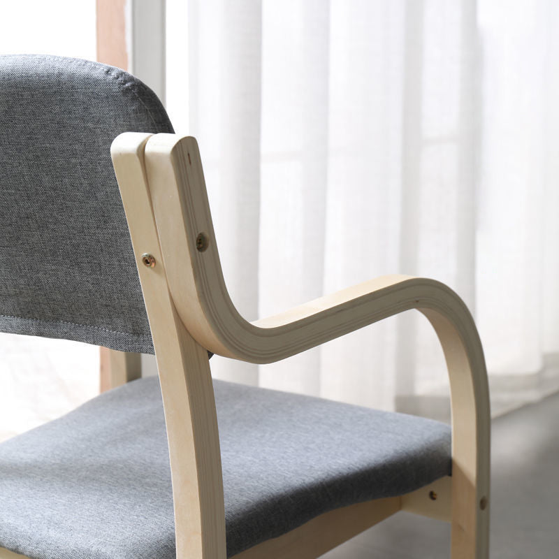 Fabric Arm Chair Solid Wood Open Back Dining Chair in Natural