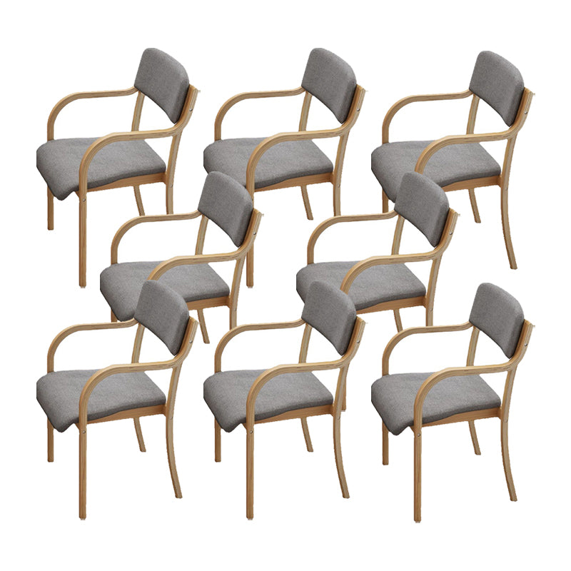 Fabric Arm Chair Solid Wood Open Back Dining Chair in Natural
