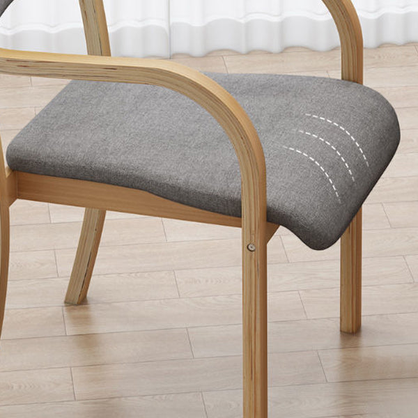 Fabric Arm Chair Solid Wood Open Back Dining Chair in Natural