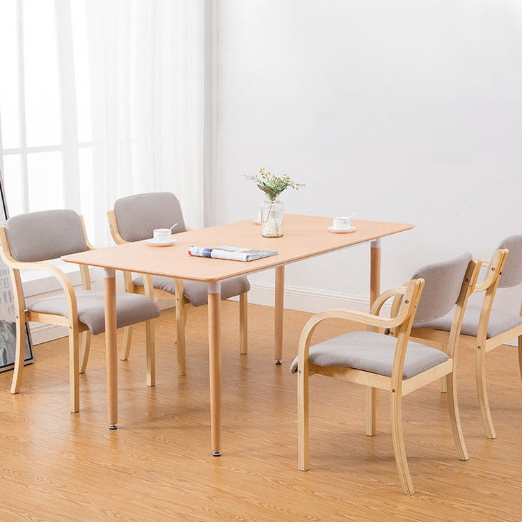 Fabric Arm Chair Solid Wood Open Back Dining Chair in Natural
