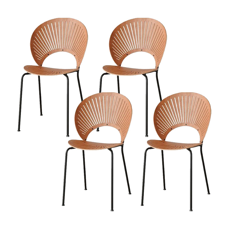 Metal Base Dining Chairs Modern Style Open Back Armless Chair