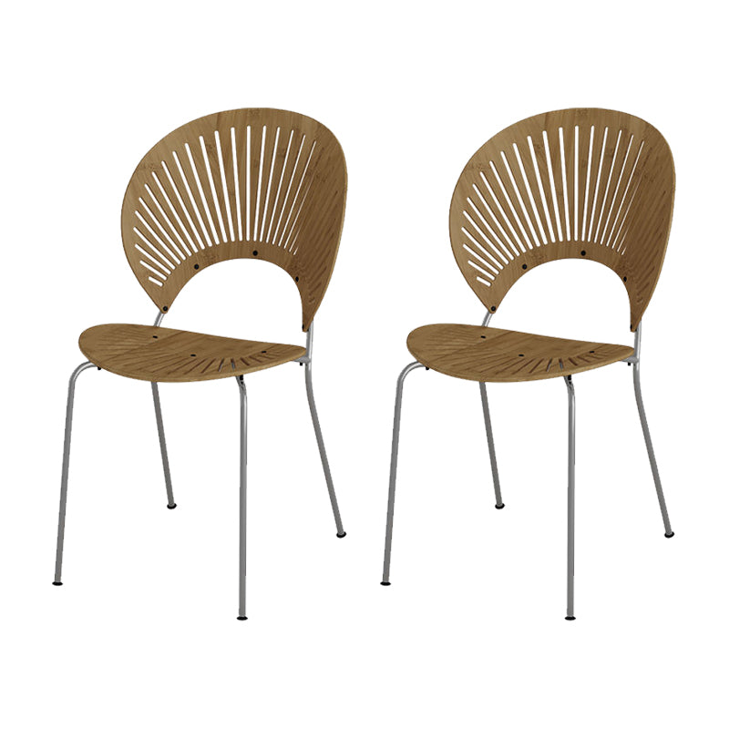 Metal Base Dining Chairs Modern Style Open Back Armless Chair