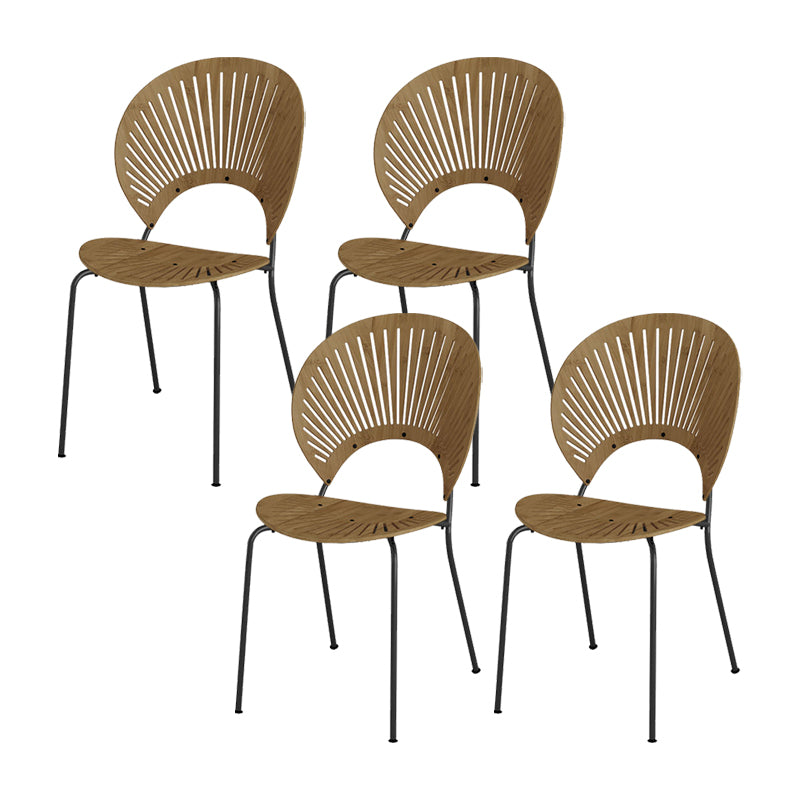 Metal Base Dining Chairs Modern Style Open Back Armless Chair