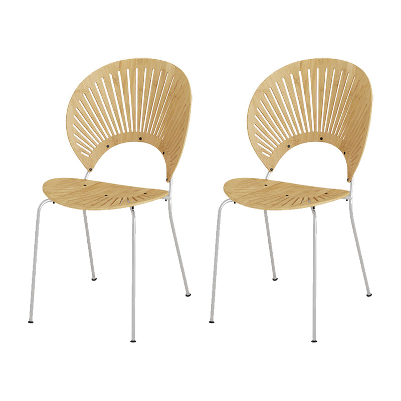 Metal Base Dining Chairs Modern Style Open Back Armless Chair