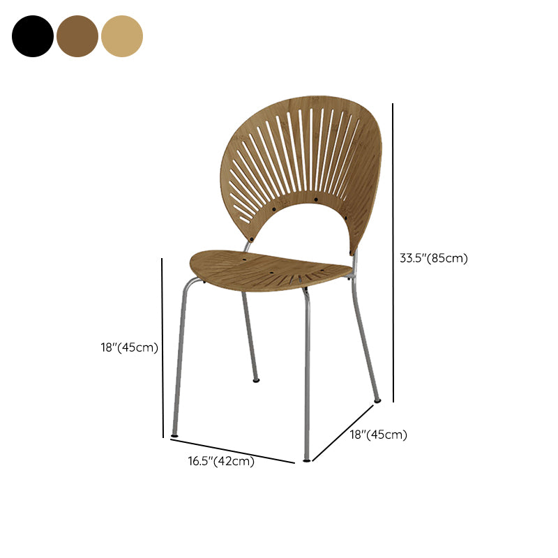 Metal Base Dining Chairs Modern Style Open Back Armless Chair