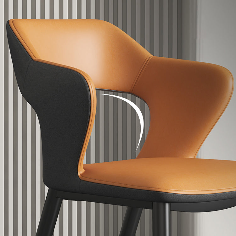 Faux Leather Dining Chairs Industrial Open Back Arm Chair with Black Legs