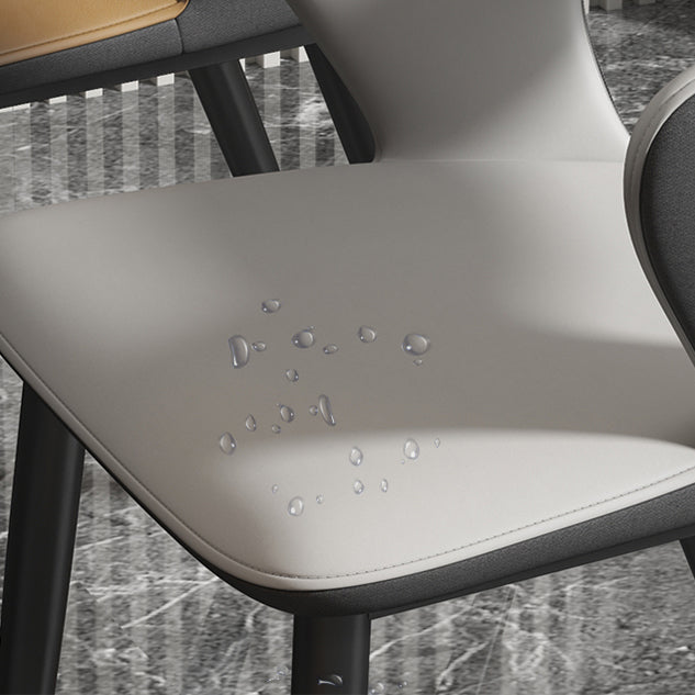 Faux Leather Dining Chairs Industrial Open Back Arm Chair with Black Legs