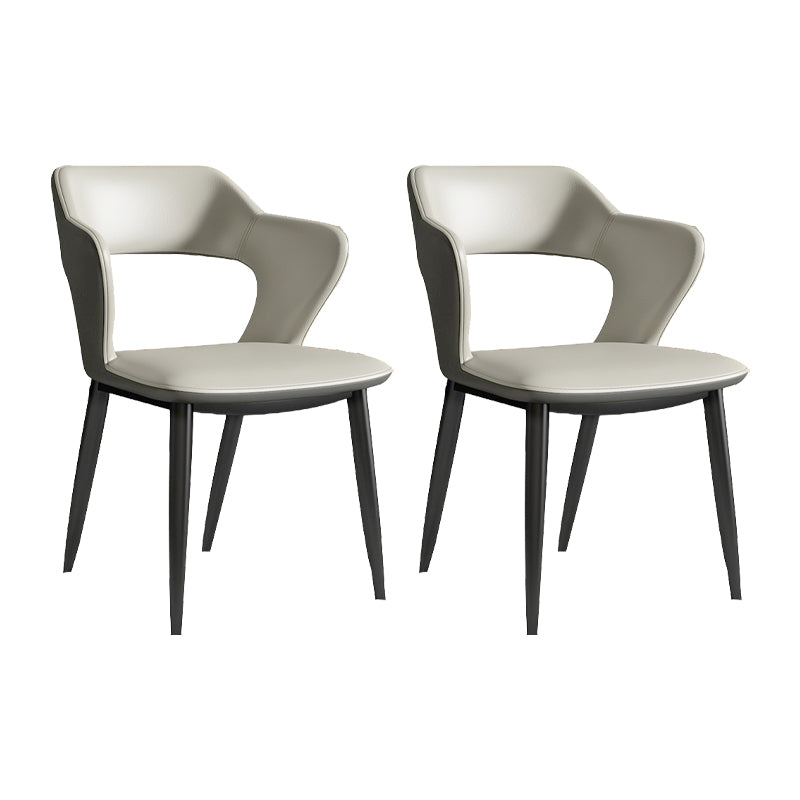 Faux Leather Dining Chairs Industrial Open Back Arm Chair with Black Legs