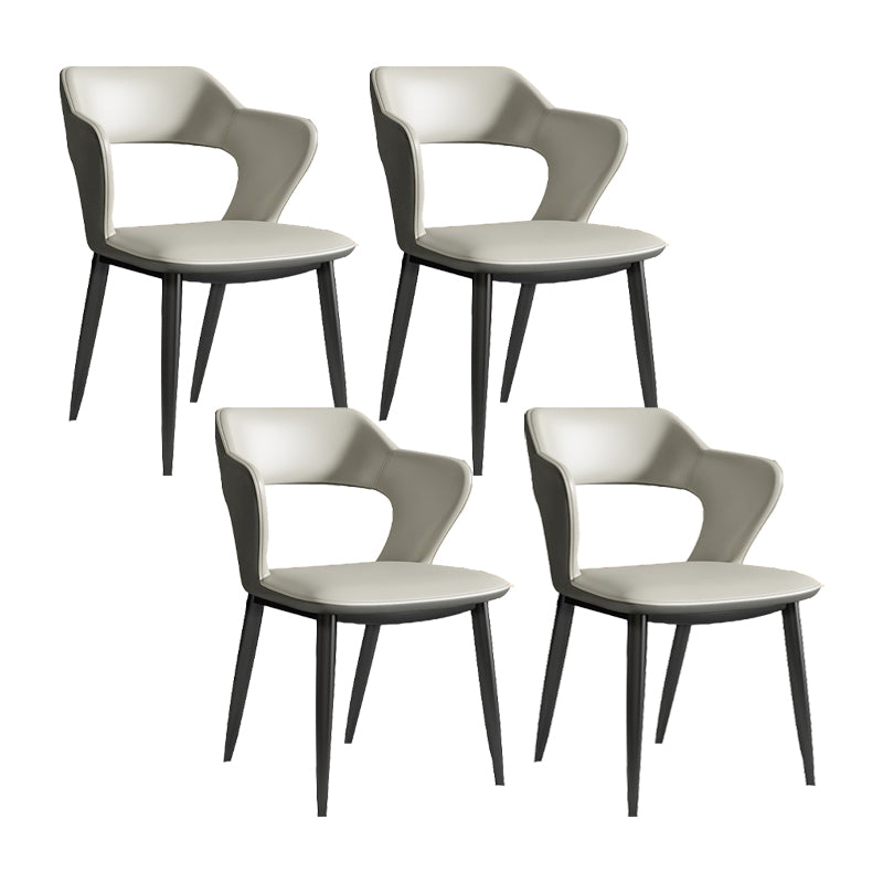 Faux Leather Dining Chairs Industrial Open Back Arm Chair with Black Legs