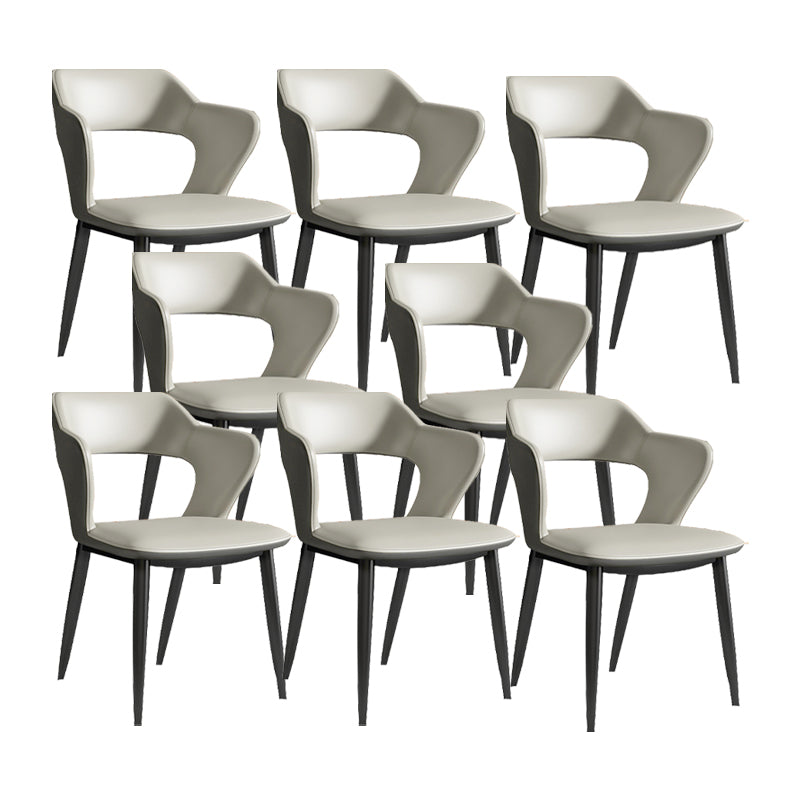 Faux Leather Dining Chairs Industrial Open Back Arm Chair with Black Legs