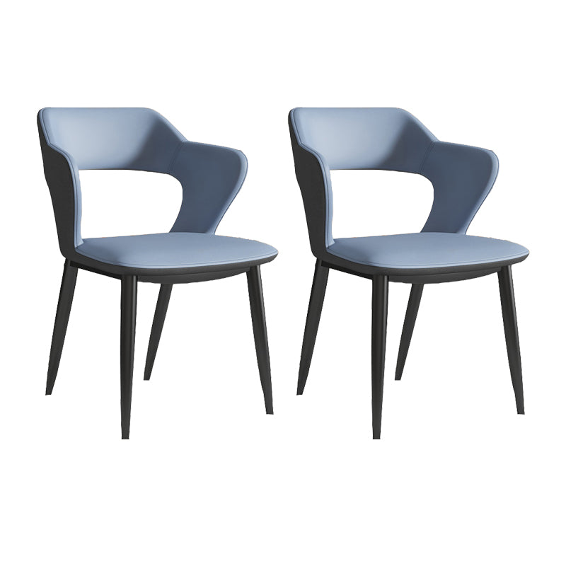 Faux Leather Dining Chairs Industrial Open Back Arm Chair with Black Legs