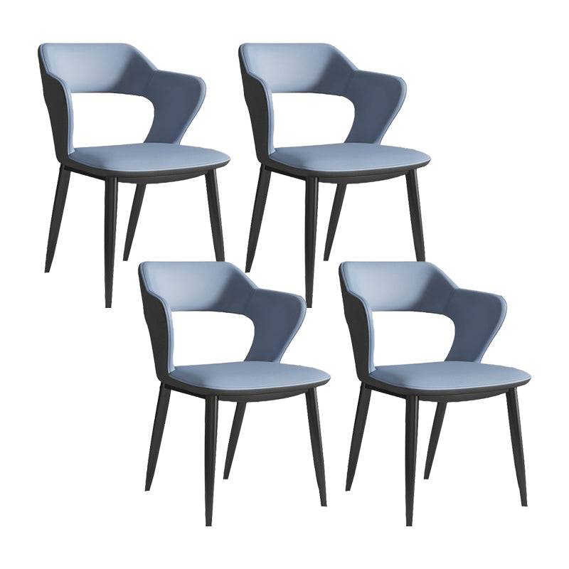 Faux Leather Dining Chairs Industrial Open Back Arm Chair with Black Legs