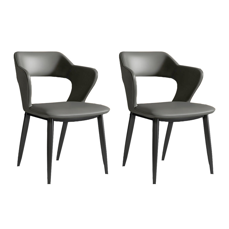 Faux Leather Dining Chairs Industrial Open Back Arm Chair with Black Legs