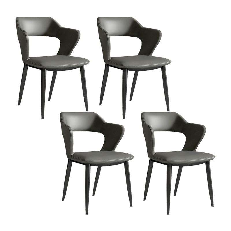 Faux Leather Dining Chairs Industrial Open Back Arm Chair with Black Legs