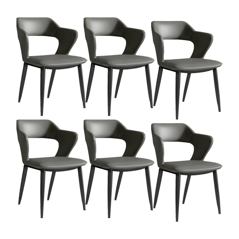 Faux Leather Dining Chairs Industrial Open Back Arm Chair with Black Legs