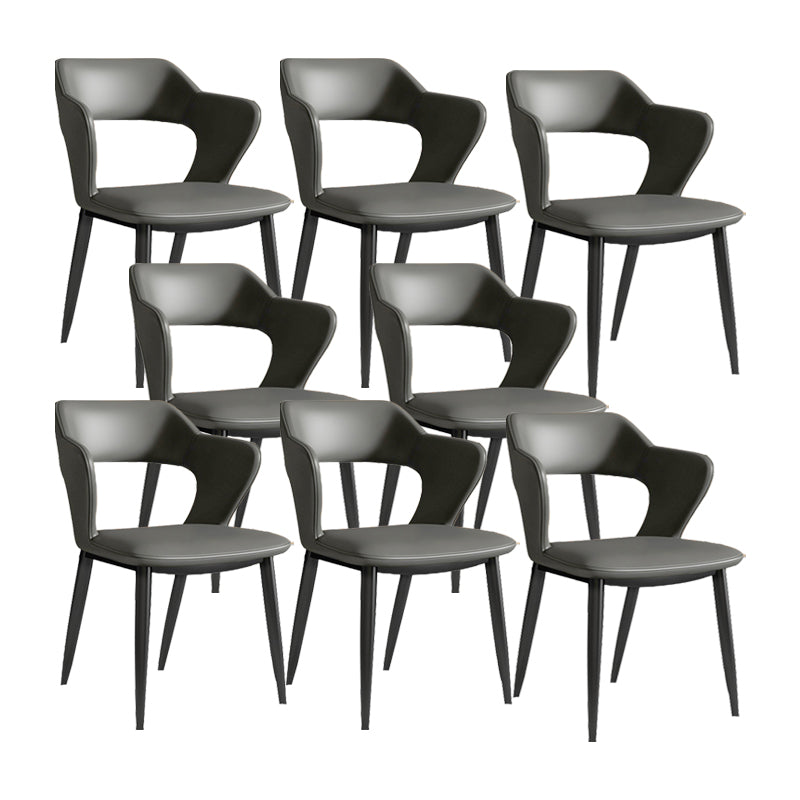 Faux Leather Dining Chairs Industrial Open Back Arm Chair with Black Legs