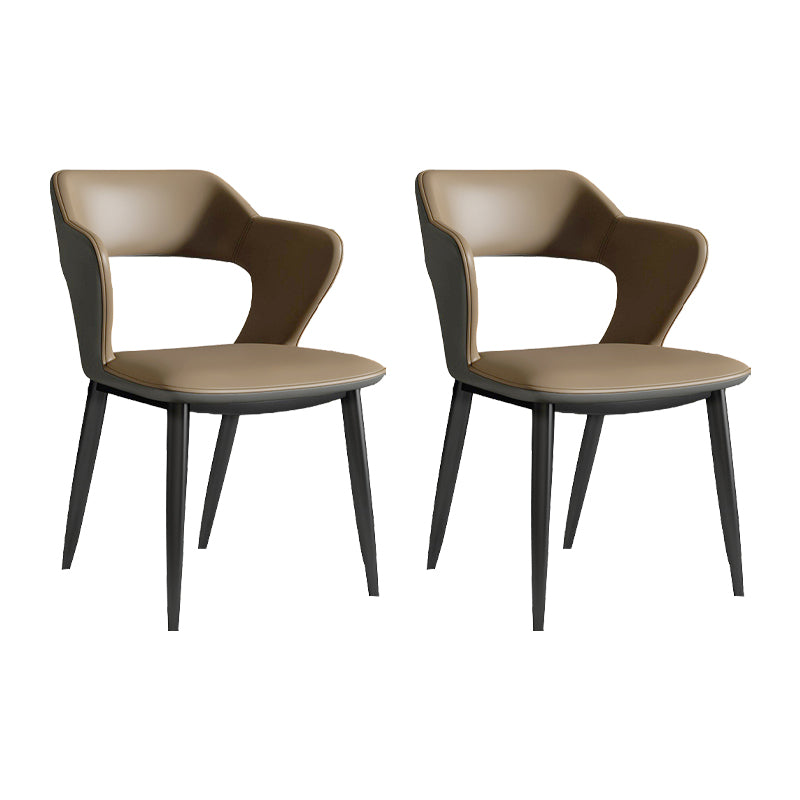 Faux Leather Dining Chairs Industrial Open Back Arm Chair with Black Legs