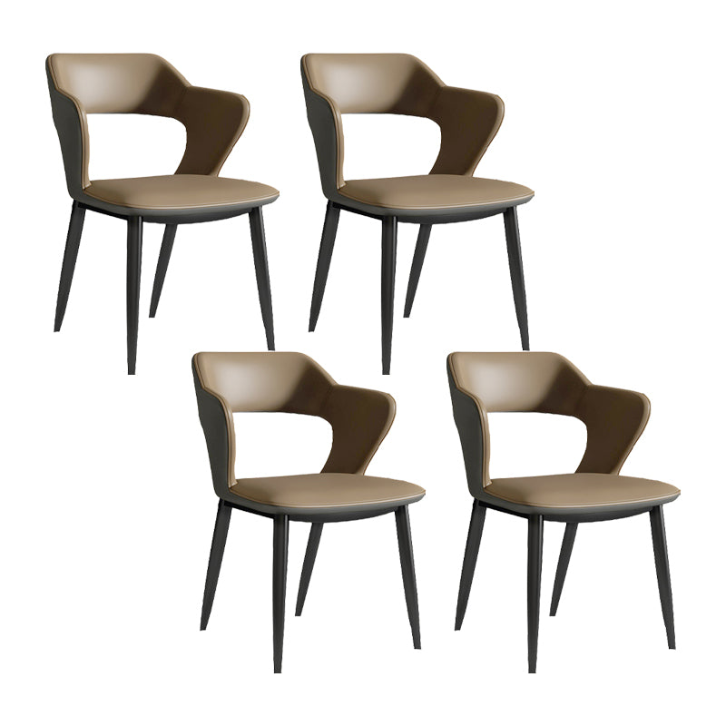 Faux Leather Dining Chairs Industrial Open Back Arm Chair with Black Legs