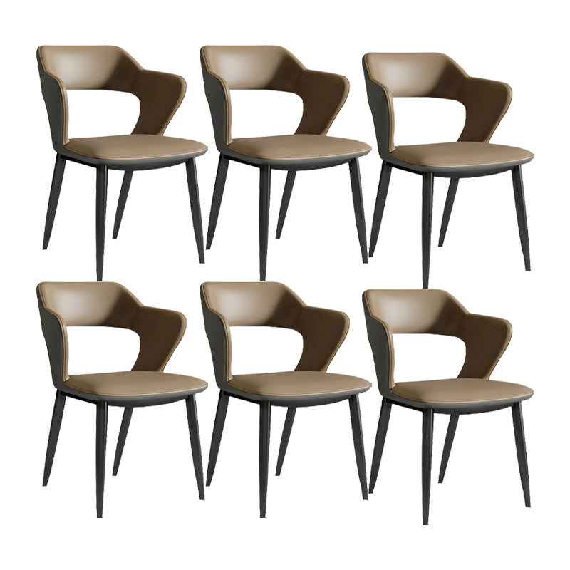 Faux Leather Dining Chairs Industrial Open Back Arm Chair with Black Legs