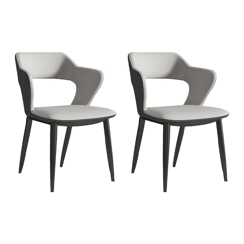 Faux Leather Dining Chairs Industrial Open Back Arm Chair with Black Legs