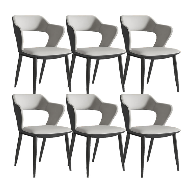 Faux Leather Dining Chairs Industrial Open Back Arm Chair with Black Legs