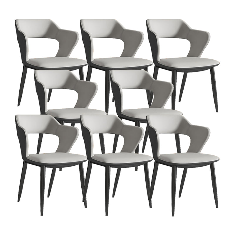 Faux Leather Dining Chairs Industrial Open Back Arm Chair with Black Legs