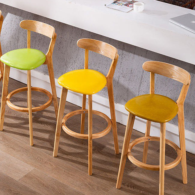 Industrial Backrest Armless Counter Stool Wood Cafe Bar Stool with Cushion and Pedal