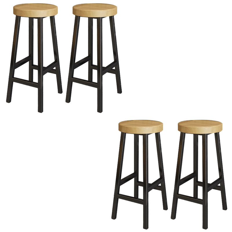 Modern Armless Counter Stool Pine Wood Bar Stool with Pedal for Cafe