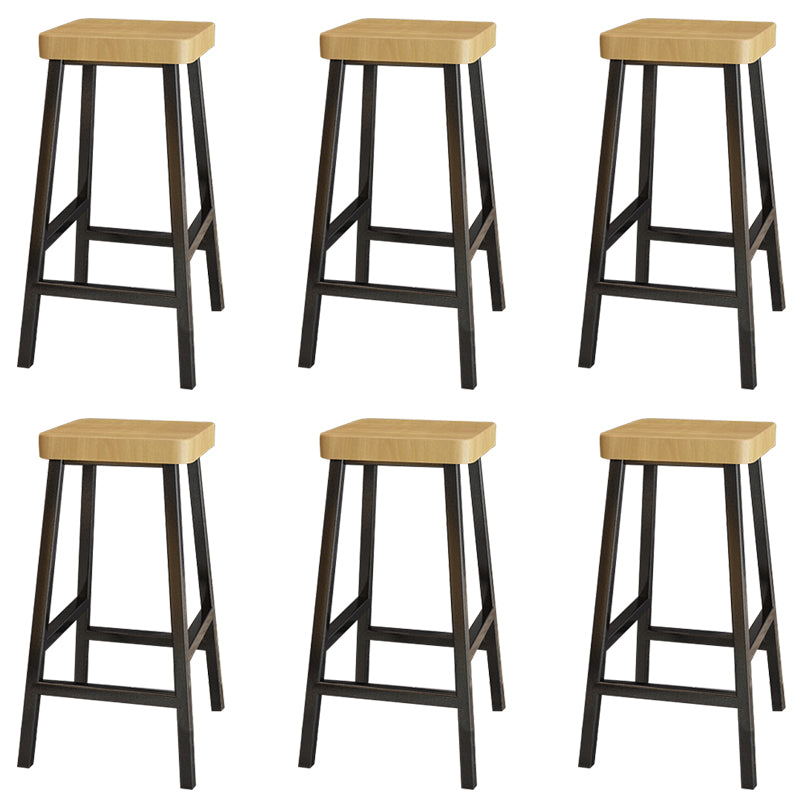 Modern Armless Counter Stool Pine Wood Bar Stool with Pedal for Cafe