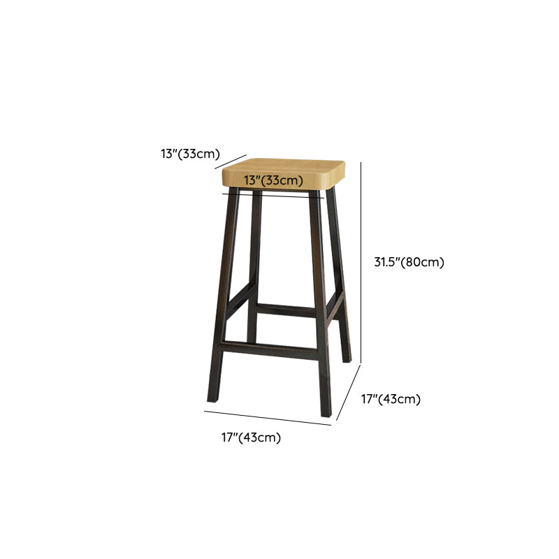 Modern Armless Counter Stool Pine Wood Bar Stool with Pedal for Cafe