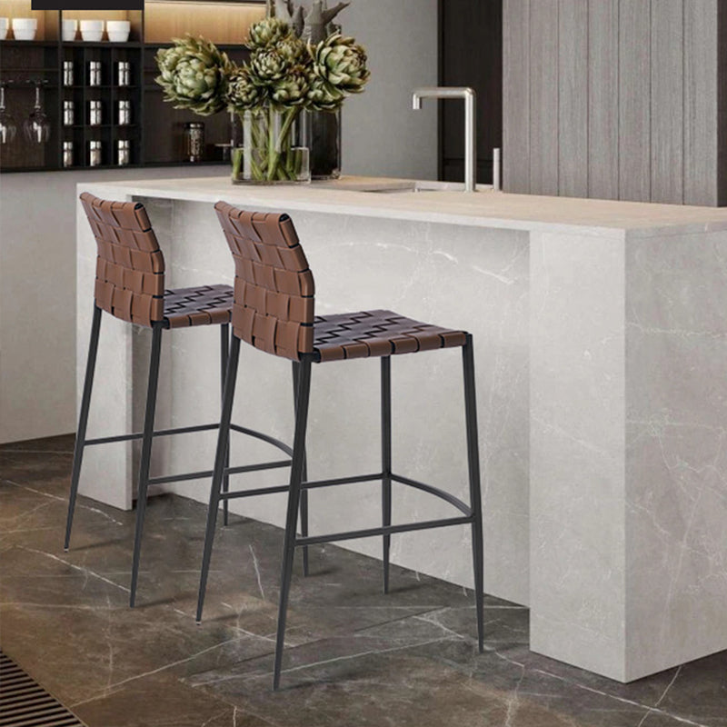 Modern Faux Leather Counter Stool Square Low Back Bar Stool for Indoor