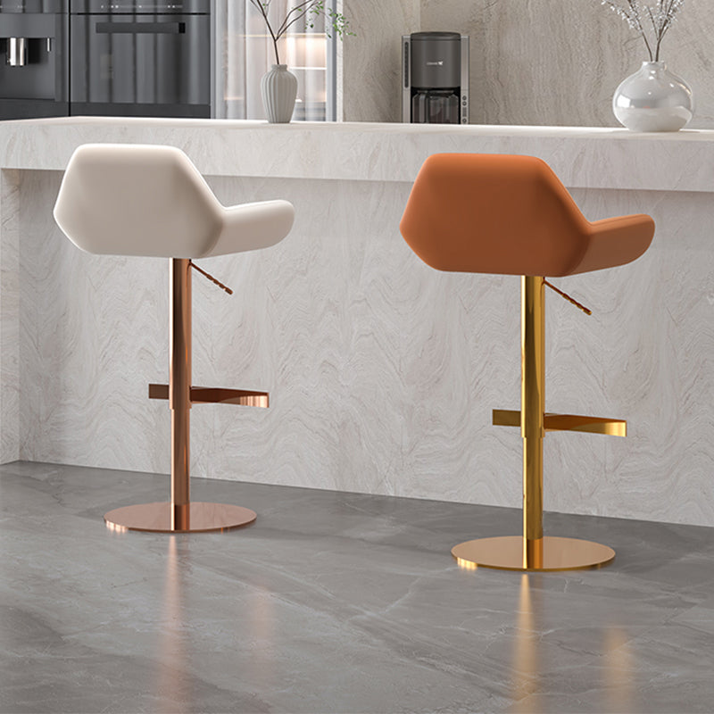 Glam Style Counter Stool Faux Leather Adjustable Height Bar Stool with Swivel