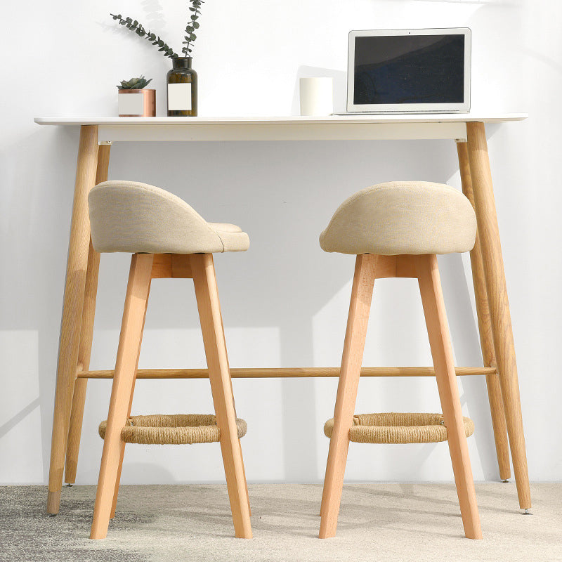 Low Back Dining Stool Beech Armless Bar Stool with Wood Base