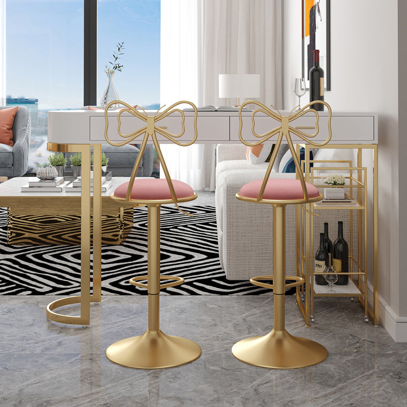 Glam Low Back Dining Stools Adjustable Height Bar Stools with Footrest