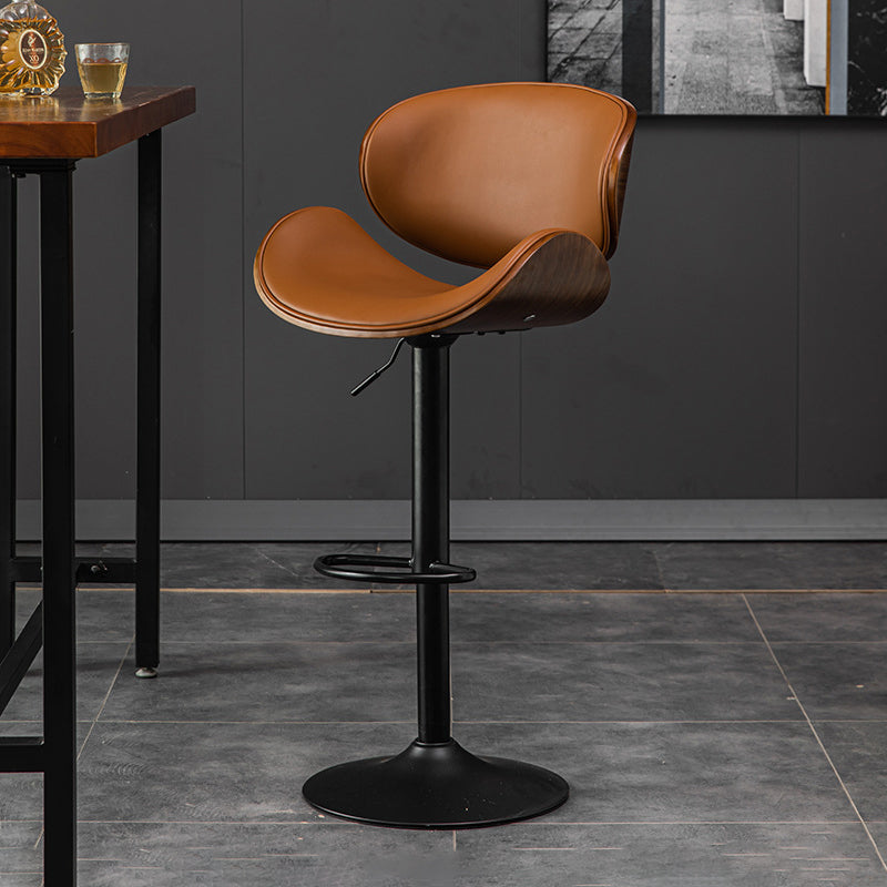 Glam Low Back Dining Stool Adjustable Height Bar Stool with Footrest