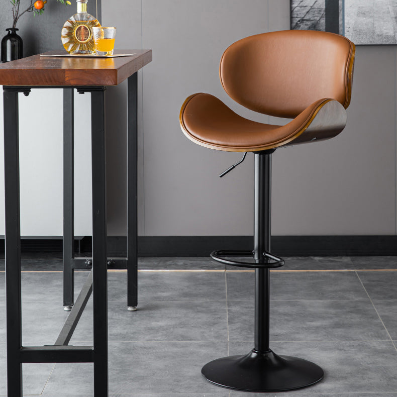 Glam Low Back Dining Stool Adjustable Height Bar Stool with Footrest