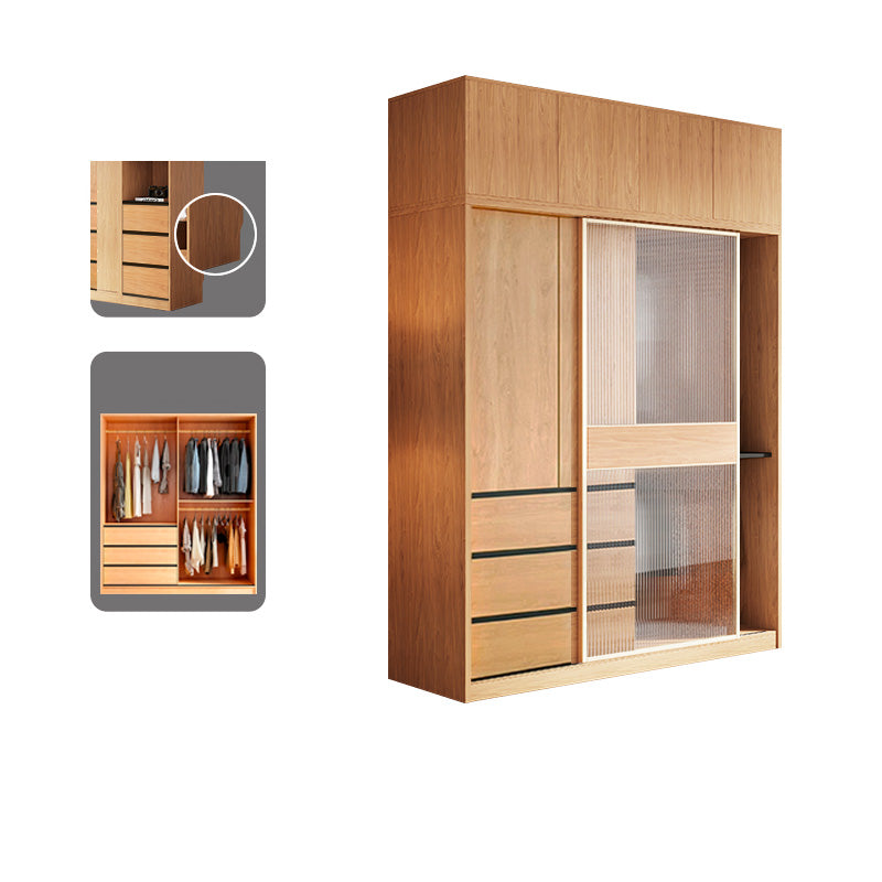 Engineered Wood Wardrobe Armoire with Drawer Modern Wardrobe Closet