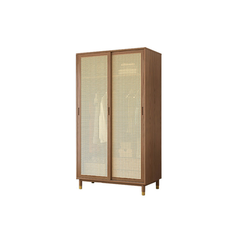 Contemporary Solid Wood Wardrobe Cabinet 2 Sliding Doors Sliding with Drawer