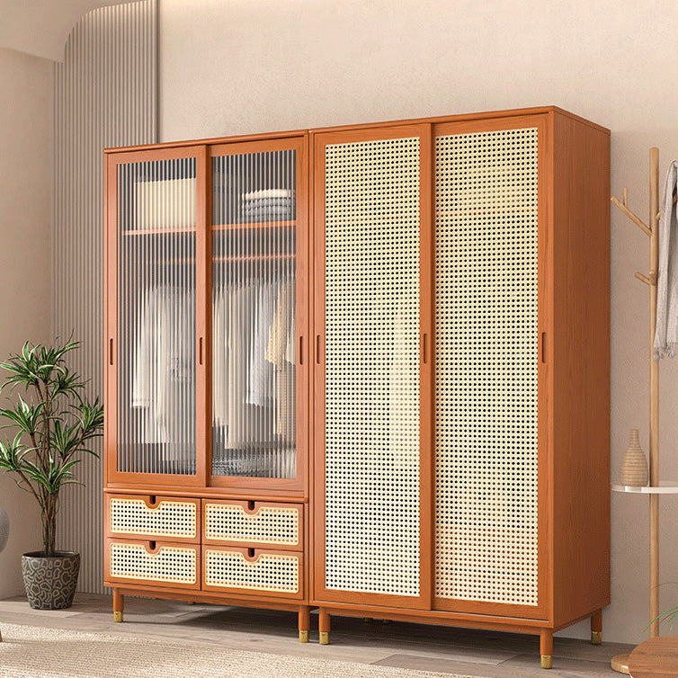 Contemporary Solid Wood Wardrobe Cabinet 2 Sliding Doors Sliding with Drawer