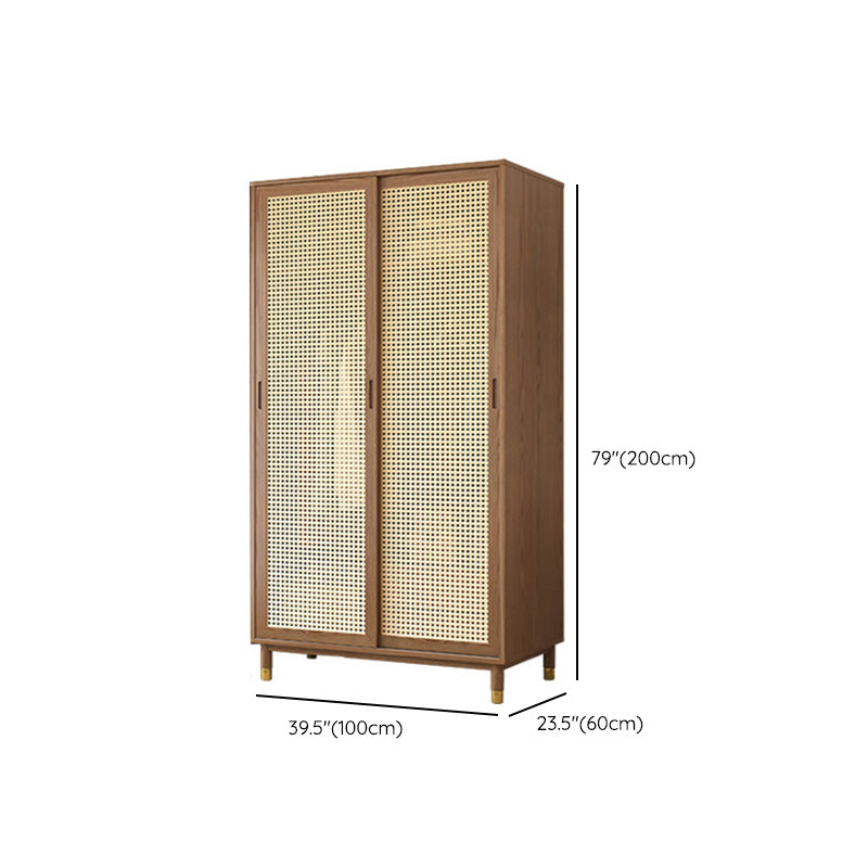 Contemporary Solid Wood Wardrobe Cabinet 2 Sliding Doors Sliding with Drawer