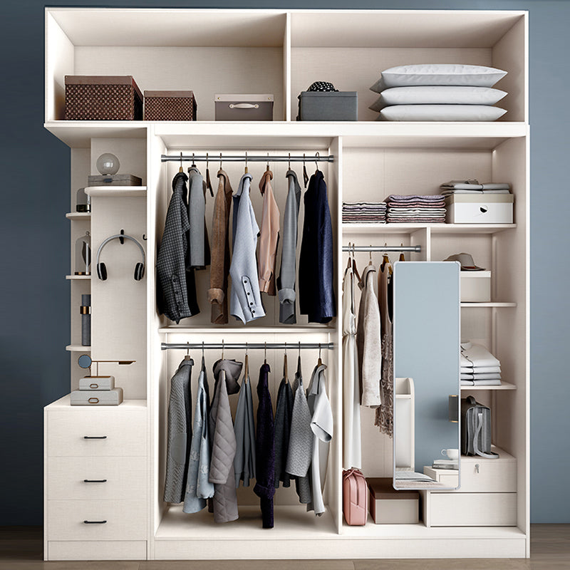 Sliding 2-Door Wood Wardrobe Cabinet Modern Freestanding Wardrobe Armoire with 2 Drawers