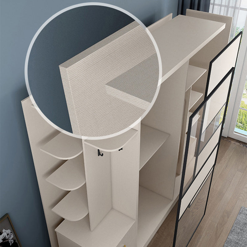 Sliding 2-Door Wood Wardrobe Cabinet Modern Freestanding Wardrobe Armoire with 2 Drawers