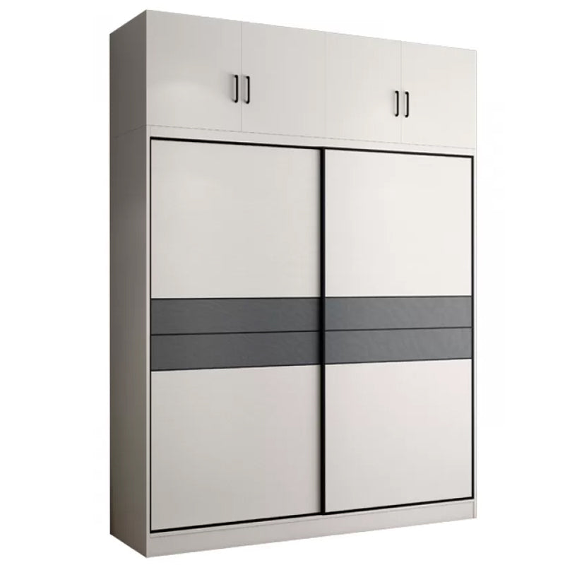 Sliding 2-Door Wood Wardrobe Cabinet Modern Freestanding Wardrobe Armoire with 2 Drawers