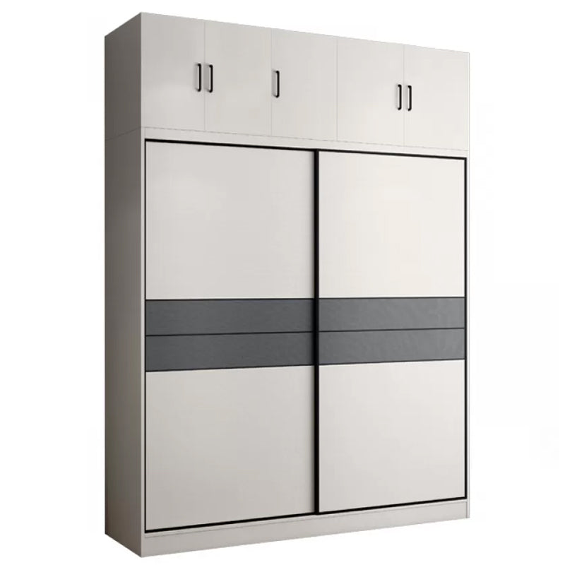 Sliding 2-Door Wood Wardrobe Cabinet Modern Freestanding Wardrobe Armoire with 2 Drawers