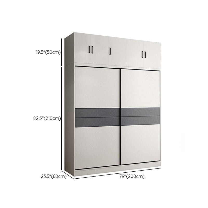 Sliding 2-Door Wood Wardrobe Cabinet Modern Freestanding Wardrobe Armoire with 2 Drawers