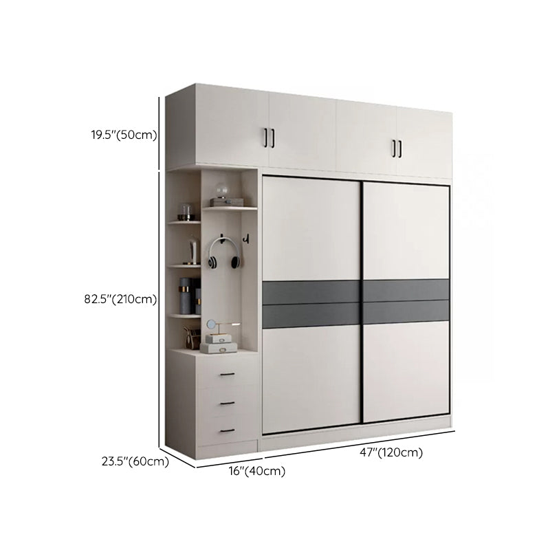 Sliding 2-Door Wood Wardrobe Cabinet Modern Freestanding Wardrobe Armoire with 2 Drawers