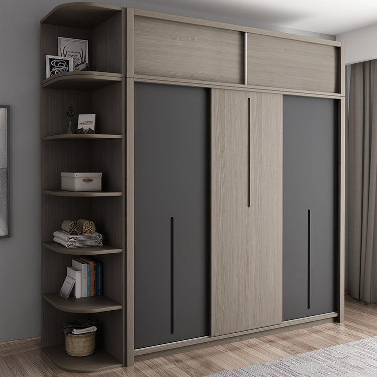 Grey Contemporary Storage Cabinet Faux Wood Cabinet with Sliding Doors