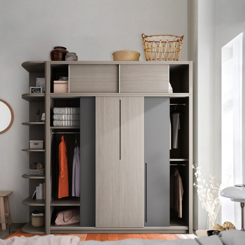 Grey Contemporary Storage Cabinet Faux Wood Cabinet with Sliding Doors